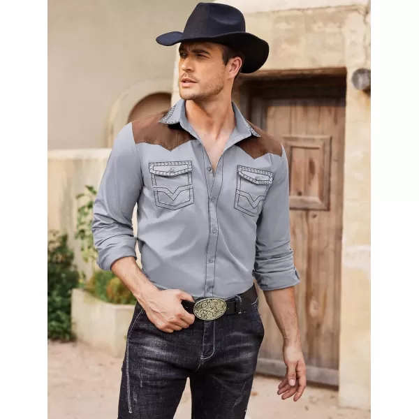 COOFANDY Men's Western Cowboy Shirt Embroidered Long Sleeve Slim Fit Casual Cotton Button Down Hippie Shirts with Pockets
