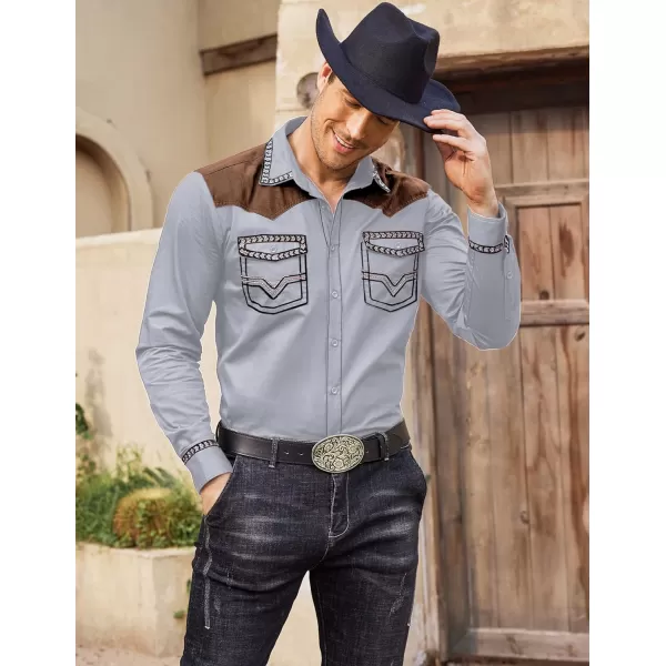 COOFANDY Men's Western Cowboy Shirt Embroidered Long Sleeve Slim Fit Casual Cotton Button Down Hippie Shirts with Pockets