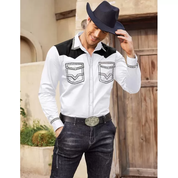 COOFANDY Men's Western Cowboy Shirt Embroidered Long Sleeve Slim Fit Casual Cotton Button Down Hippie Shirts with Pockets