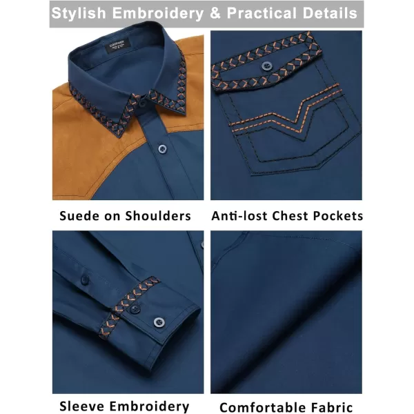 COOFANDY Men's Western Cowboy Shirt Embroidered Long Sleeve Slim Fit Casual Cotton Button Down Hippie Shirts with Pockets
