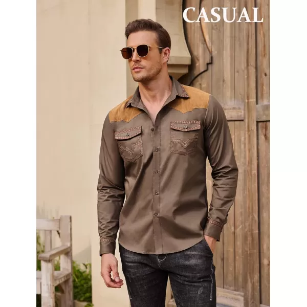 COOFANDY Men's Western Cowboy Shirt Embroidered Long Sleeve Slim Fit Casual Cotton Button Down Hippie Shirts with Pockets