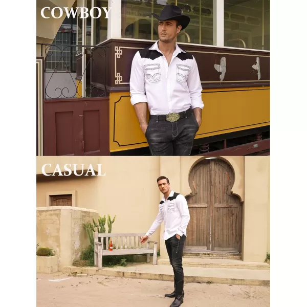COOFANDY Men's Western Cowboy Shirt Embroidered Long Sleeve Slim Fit Casual Cotton Button Down Hippie Shirts with Pockets