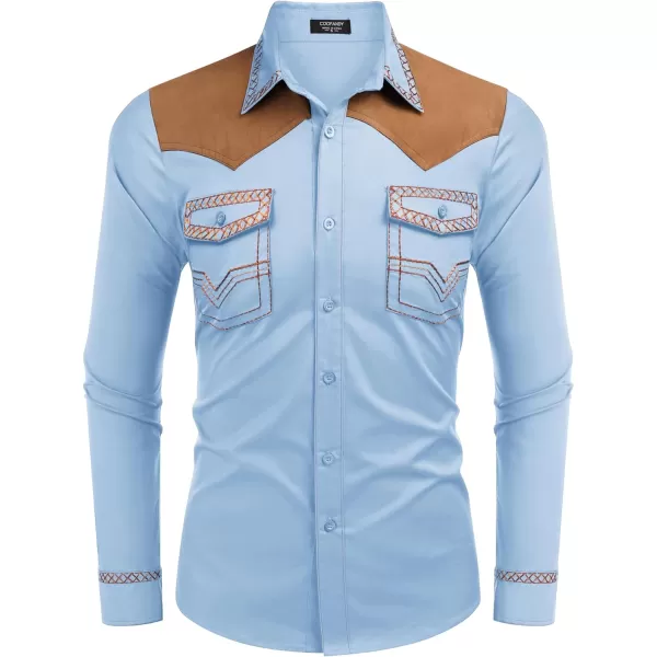 COOFANDY Men's Western Cowboy Shirt Embroidered Long Sleeve Slim Fit Casual Cotton Button Down Hippie Shirts with Pockets
