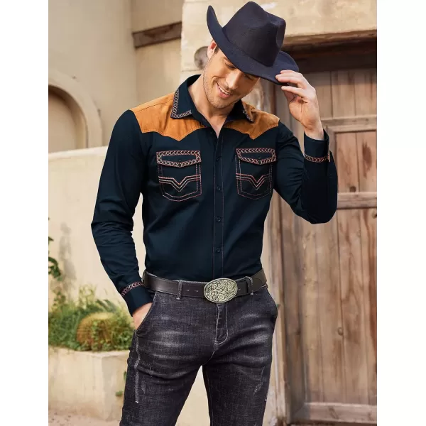 COOFANDY Men's Western Cowboy Shirt Embroidered Long Sleeve Slim Fit Casual Cotton Button Down Hippie Shirts with Pockets