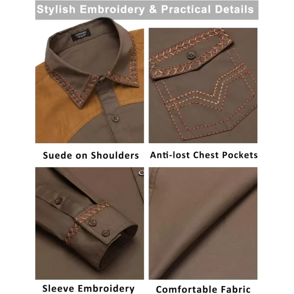 COOFANDY Men's Western Cowboy Shirt Embroidered Long Sleeve Slim Fit Casual Cotton Button Down Hippie Shirts with Pockets