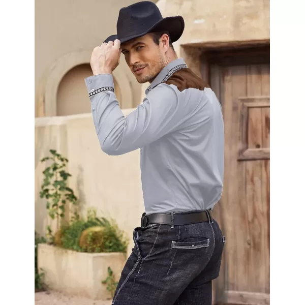 COOFANDY Men's Western Cowboy Shirt Embroidered Long Sleeve Slim Fit Casual Cotton Button Down Hippie Shirts with Pockets
