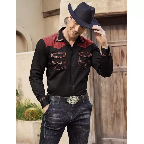 COOFANDY Men's Western Cowboy Shirt Embroidered Long Sleeve Slim Fit Casual Cotton Button Down Hippie Shirts with Pockets