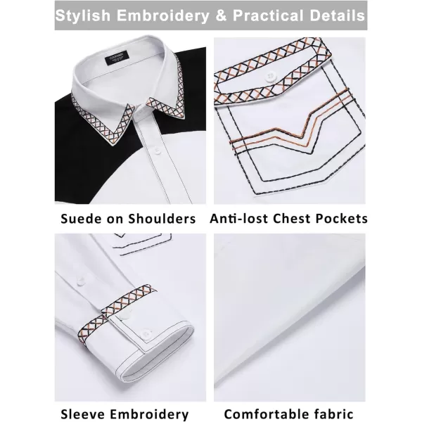 COOFANDY Men's Western Cowboy Shirt Embroidered Long Sleeve Slim Fit Casual Cotton Button Down Hippie Shirts with Pockets