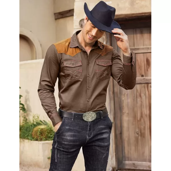 COOFANDY Men's Western Cowboy Shirt Embroidered Long Sleeve Slim Fit Casual Cotton Button Down Hippie Shirts with Pockets