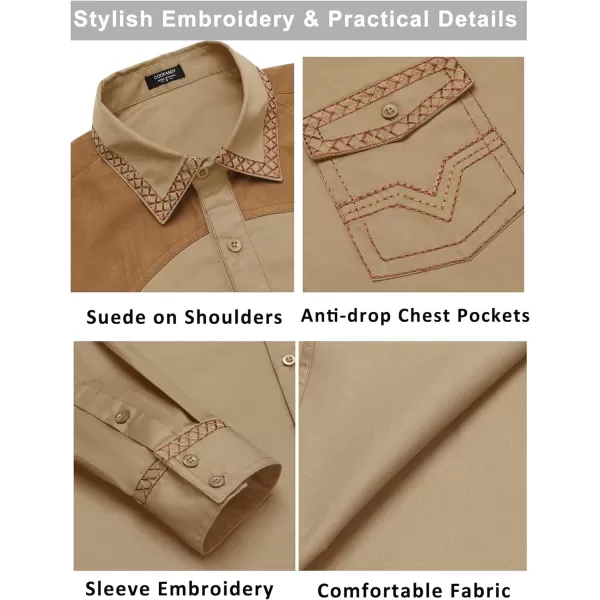 COOFANDY Men's Western Cowboy Shirt Embroidered Long Sleeve Slim Fit Casual Cotton Button Down Hippie Shirts with Pockets
