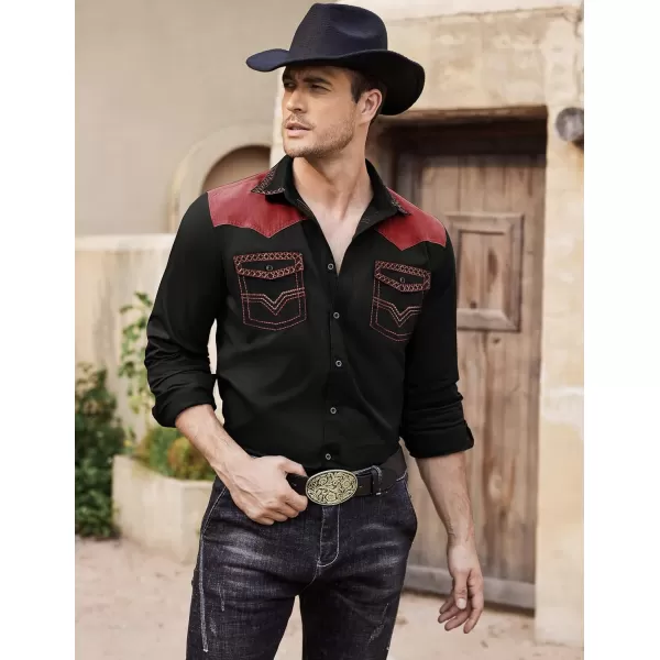 COOFANDY Men's Western Cowboy Shirt Embroidered Long Sleeve Slim Fit Casual Cotton Button Down Hippie Shirts with Pockets