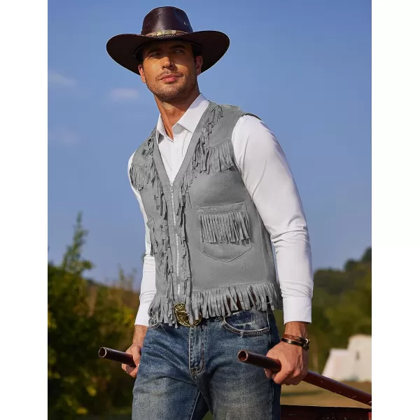 COOFANDY Men's Western Cowboy Vest Casual Fringe Hippie Costume V Neck Zipper Suede Leather Waistcoat