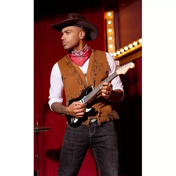 COOFANDY Men's Western Cowboy Vest Casual Fringe Hippie Costume V Neck Zipper Suede Leather Waistcoat
