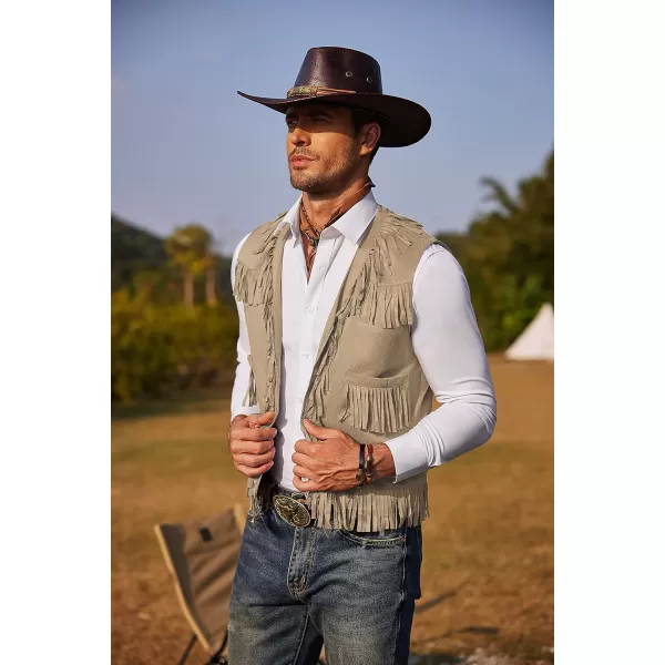COOFANDY Men's Western Cowboy Vest Casual Fringe Hippie Costume V Neck Zipper Suede Leather Waistcoat