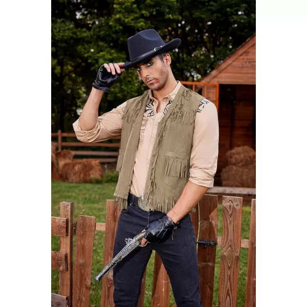 COOFANDY Men's Western Cowboy Vest Casual Fringe Hippie Costume V Neck Zipper Suede Leather Waistcoat