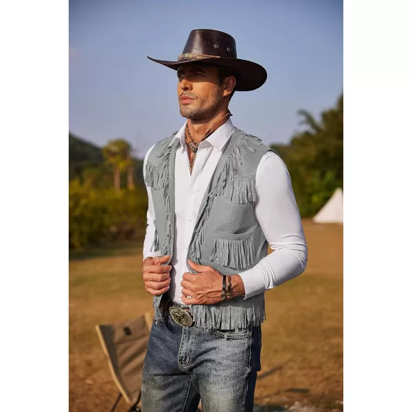 COOFANDY Men's Western Cowboy Vest Casual Fringe Hippie Costume V Neck Zipper Suede Leather Waistcoat