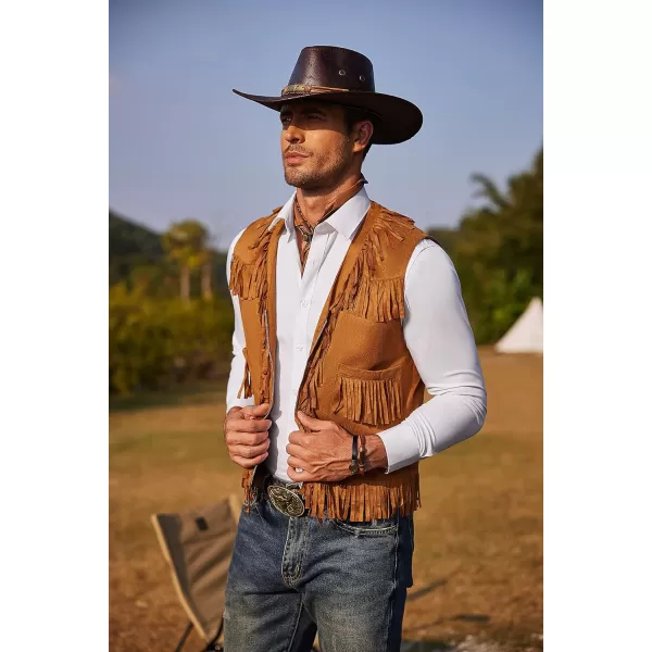 COOFANDY Men's Western Cowboy Vest Casual Fringe Hippie Costume V Neck Zipper Suede Leather Waistcoat