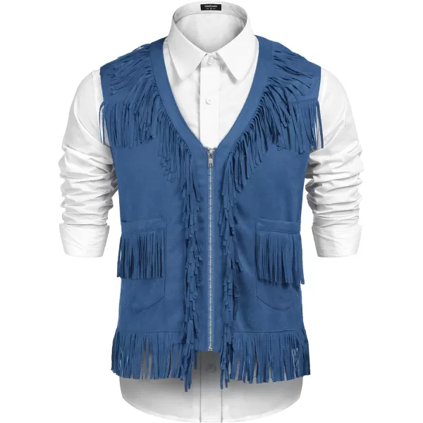 COOFANDY Men's Western Cowboy Vest Casual Fringe Hippie Costume V Neck Zipper Suede Leather Waistcoat