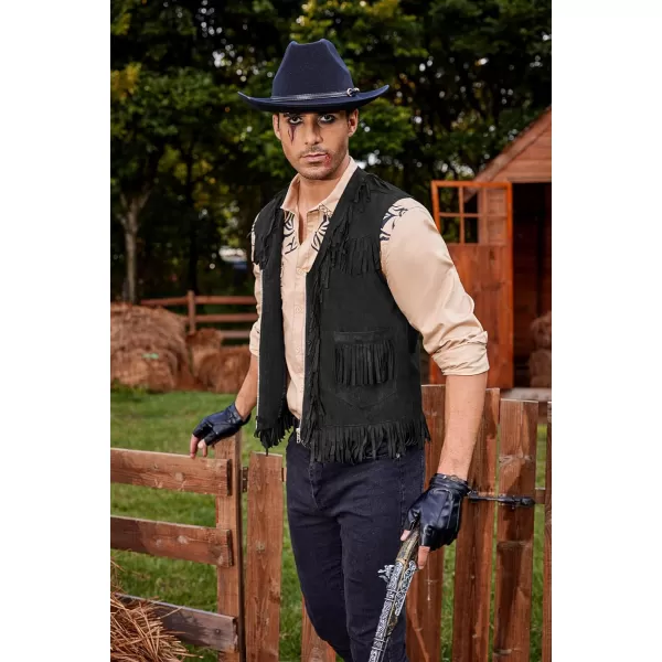 COOFANDY Men's Western Cowboy Vest Casual Fringe Hippie Costume V Neck Zipper Suede Leather Waistcoat