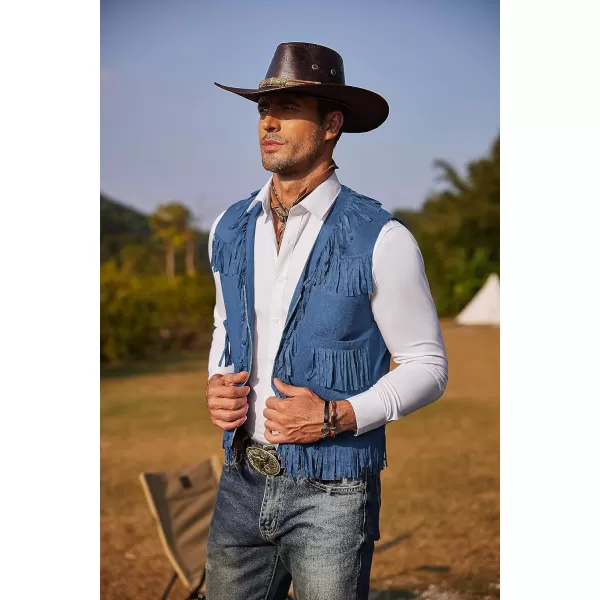 COOFANDY Men's Western Cowboy Vest Casual Fringe Hippie Costume V Neck Zipper Suede Leather Waistcoat