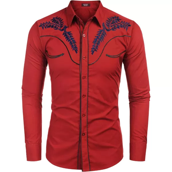 COOFANDY Men's Western Shirts Long Sleeve Slim Fit Embroideres Cowboy Casual Button Down Shirt)