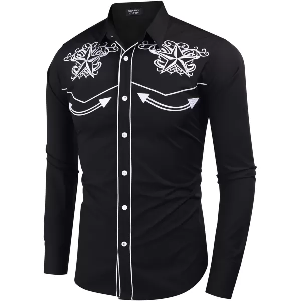 COOFANDY Men's Western Shirts Long Sleeve Slim Fit Embroideres Cowboy Casual Button Down Shirt)