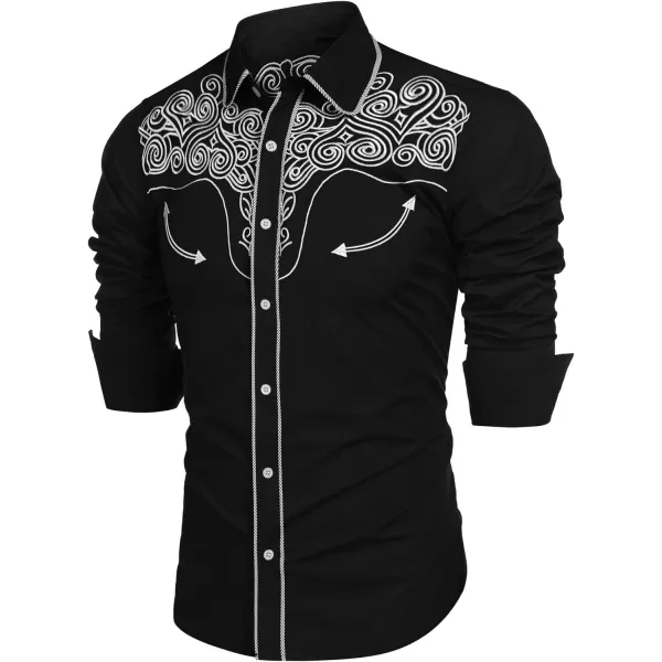COOFANDY Men's Western Shirts Long Sleeve Slim Fit Embroideres Cowboy Casual Button Down Shirt