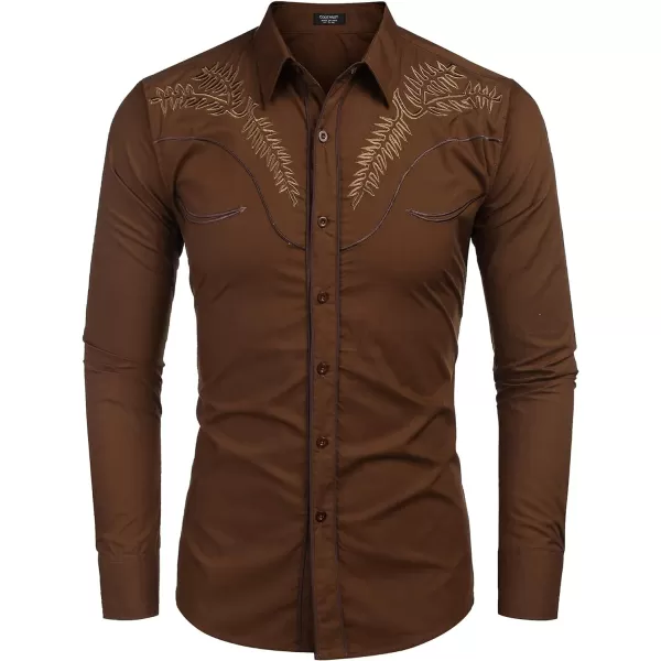 COOFANDY Men's Western Shirts Long Sleeve Slim Fit Embroideres Cowboy Casual Button Down Shirt)
