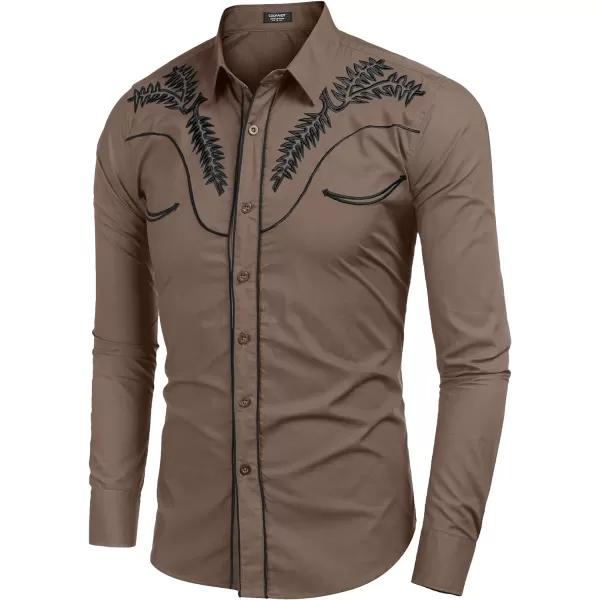 COOFANDY Men's Western Shirts Long Sleeve Slim Fit Embroideres Cowboy Casual Button Down Shirt)