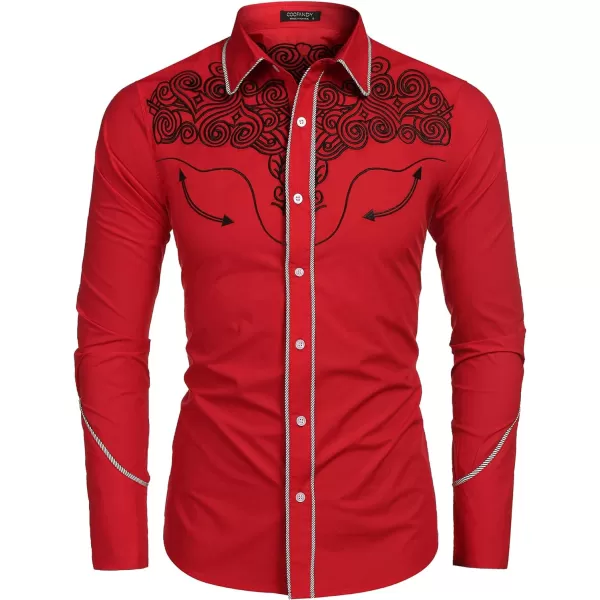 COOFANDY Men's Western Shirts Long Sleeve Slim Fit Embroideres Cowboy Casual Button Down Shirt