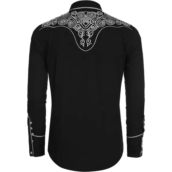 COOFANDY Men's Western Shirts Long Sleeve Slim Fit Embroideres Cowboy Casual Button Down Shirt
