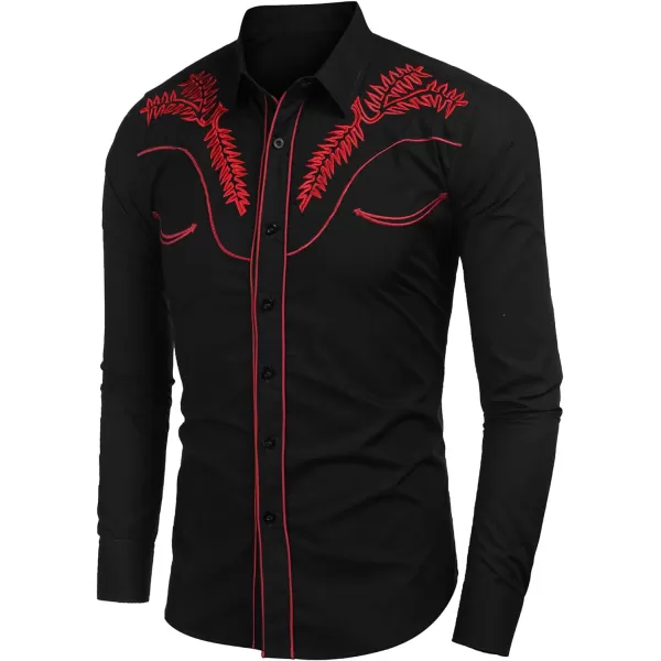 COOFANDY Men's Western Shirts Long Sleeve Slim Fit Embroideres Cowboy Casual Button Down Shirt)