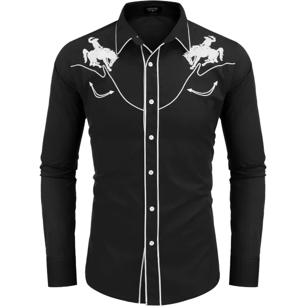 COOFANDY Men's Western Shirts Long Sleeve Slim Fit Embroideres Cowboy Casual Button Down Shirt)