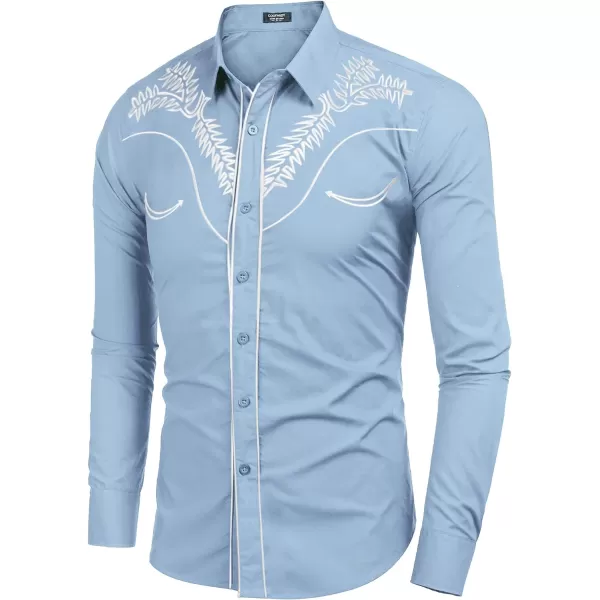 COOFANDY Men's Western Shirts Long Sleeve Slim Fit Embroideres Cowboy Casual Button Down Shirt
