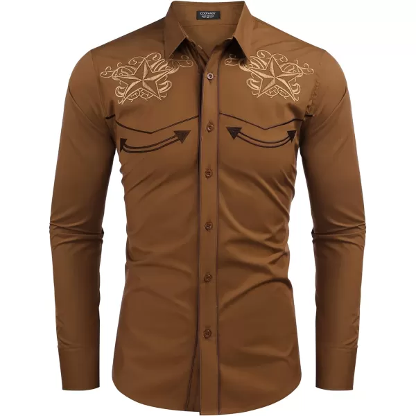 COOFANDY Men's Western Shirts Long Sleeve Slim Fit Embroideres Cowboy Casual Button Down Shirt