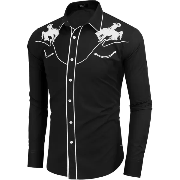COOFANDY Men's Western Shirts Long Sleeve Slim Fit Embroideres Cowboy Casual Button Down Shirt)