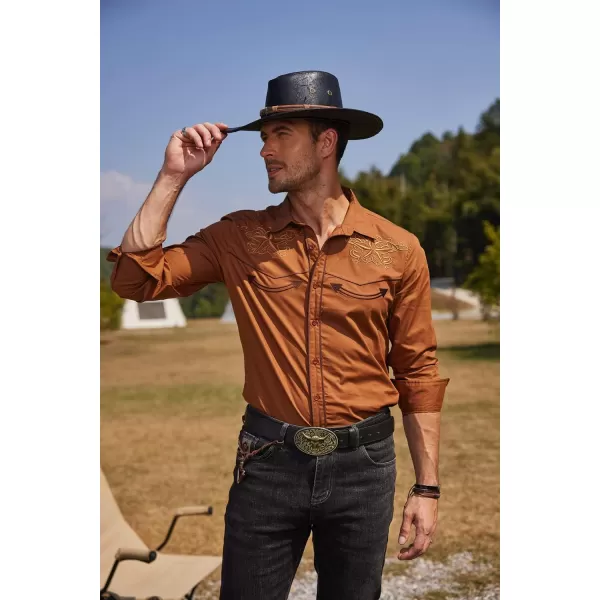 COOFANDY Men's Western Shirts Long Sleeve Slim Fit Embroideres Cowboy Casual Button Down Shirt