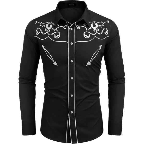 COOFANDY Men's Western Shirts Long Sleeve Slim Fit Embroideres Cowboy Casual Button Down Shirt)