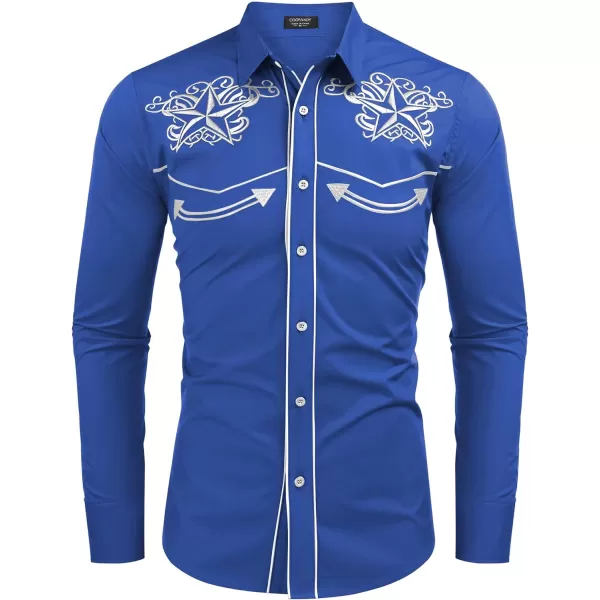 COOFANDY Men's Western Shirts Long Sleeve Slim Fit Embroideres Cowboy Casual Button Down Shirt)
