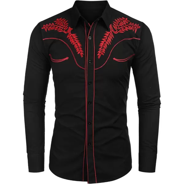 COOFANDY Men's Western Shirts Long Sleeve Slim Fit Embroideres Cowboy Casual Button Down Shirt)