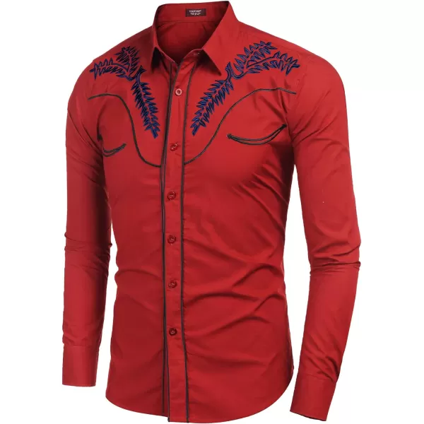 COOFANDY Men's Western Shirts Long Sleeve Slim Fit Embroideres Cowboy Casual Button Down Shirt)