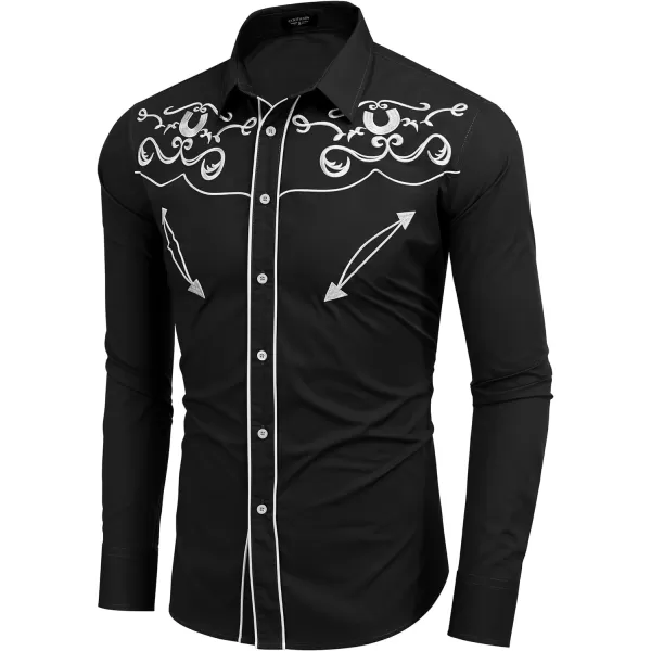 COOFANDY Men's Western Shirts Long Sleeve Slim Fit Embroideres Cowboy Casual Button Down Shirt)