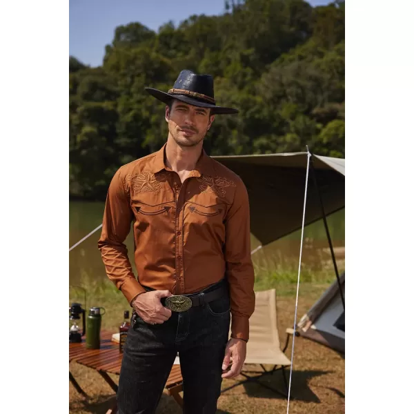 COOFANDY Men's Western Shirts Long Sleeve Slim Fit Embroideres Cowboy Casual Button Down Shirt