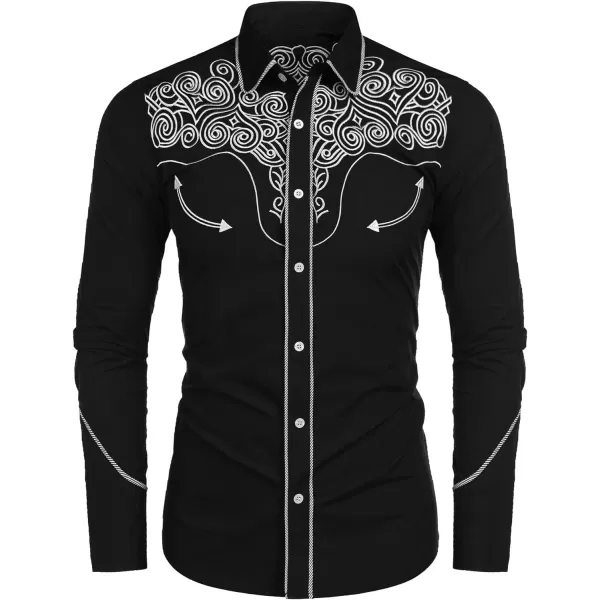 COOFANDY Men's Western Shirts Long Sleeve Slim Fit Embroideres Cowboy Casual Button Down Shirt