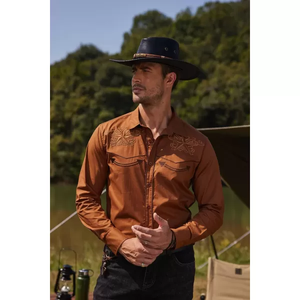 COOFANDY Men's Western Shirts Long Sleeve Slim Fit Embroideres Cowboy Casual Button Down Shirt