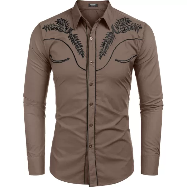 COOFANDY Men's Western Shirts Long Sleeve Slim Fit Embroideres Cowboy Casual Button Down Shirt)