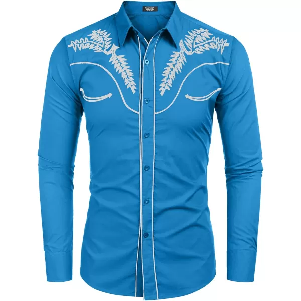 COOFANDY Men's Western Shirts Long Sleeve Slim Fit Embroideres Cowboy Casual Button Down Shirt