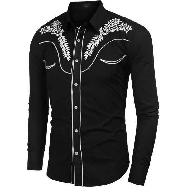 COOFANDY Men's Western Shirts Long Sleeve Slim Fit Embroideres Cowboy Casual Button Down Shirt)