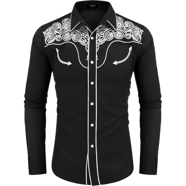 COOFANDY Men's Western Shirts Long Sleeve Slim Fit Embroideres Cowboy Casual Button Down Shirt)
