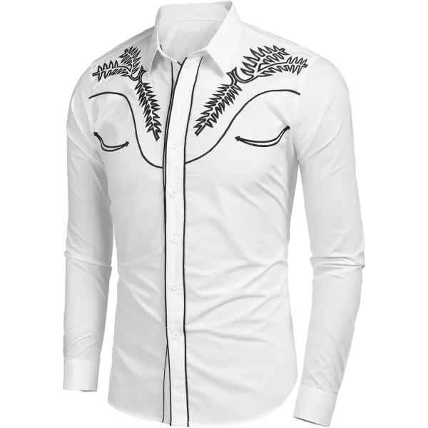 COOFANDY Men's Western Shirts Long Sleeve Slim Fit Embroideres Cowboy Casual Button Down Shirt)